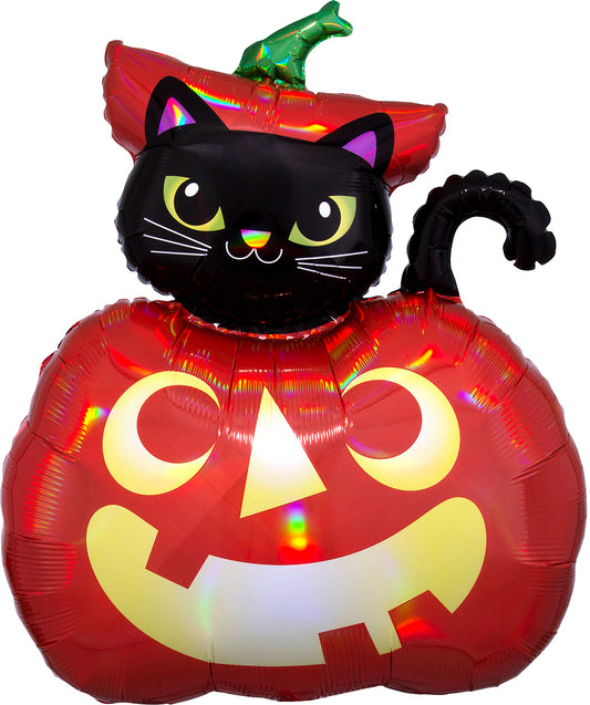 Holographic Iridescent Cat & Pumpkin