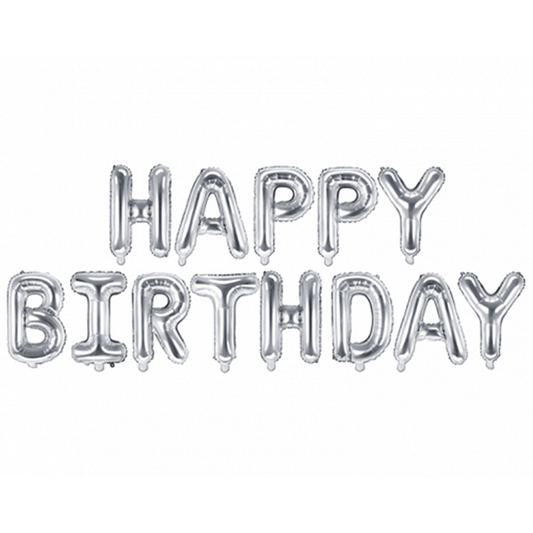 Vorschau: 1 Ballon - Schriftzug - Happy Birthday - Silber